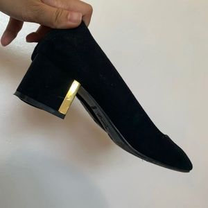 Velvet Black Gold Heels